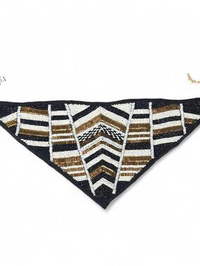 Natasha Beaded Bandana Necklace Bib Statement Chevron Black Gold Boho Western